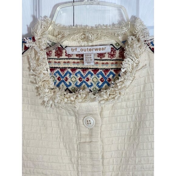 ZARA TRF_OUTERWEAR Faux Quilted Ivory Jacket Medium Ethnic Sherpa Embroidery EUC - Picture 8 of 16